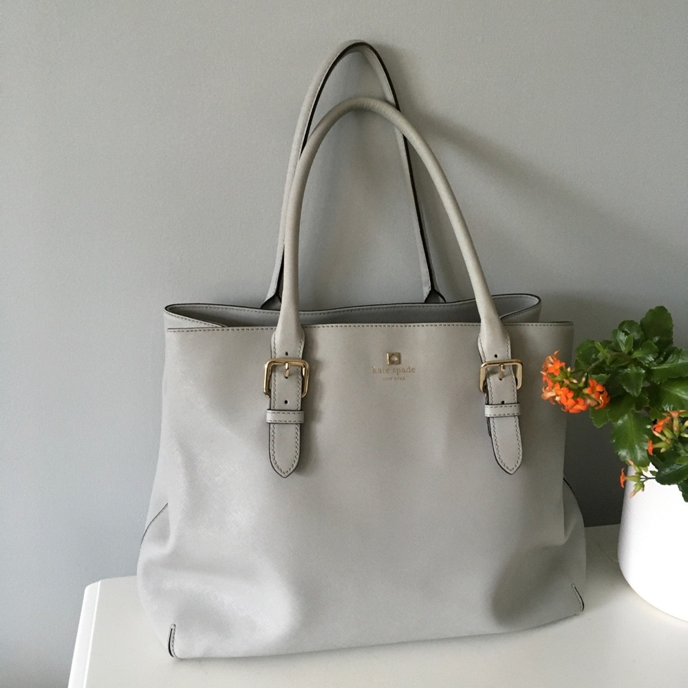 Kate Spade Cove Street Ariel Cliff Grey Silver Trim Tote Bag